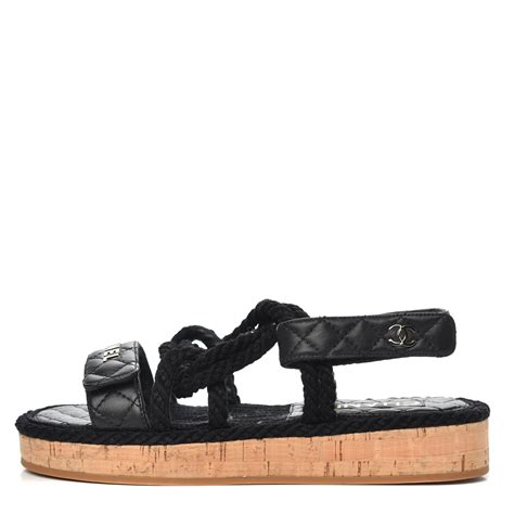 chanel cord lambskin quilted logo sandals